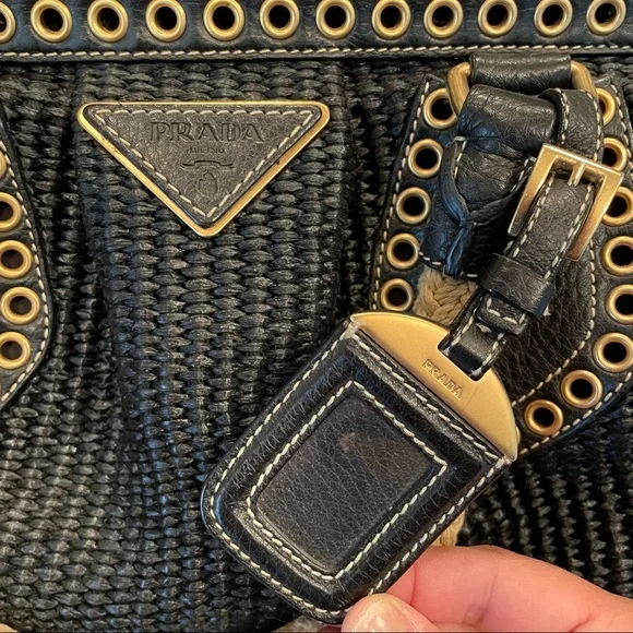 Prada Leather Trimmed Raffia frame bag - Picture 6 of 8